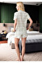 Women's Mint Green Plaid Shorts Pajama Set - Shirt Collar Buttoned Summer Set - 4