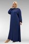 52021 Plus Size Green Stone Detailed Combed Cotton Dress - Indigo - 4