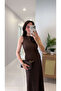 Jina Coffee Zero Sleeve Ribbed Glitter Blouse - 4