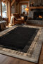 Modern Black Coffee Frame Patterned Rug – Minimal Living Room Rug, Non-Slip Base 2206 - 2
