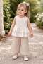 Girl's Beige Summer Three-Piece Set 2-5 Years Old Cotton Cardigan Pants Combination - 3