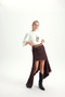 Morlina Lace Detail Brown Satin Skirt - 2