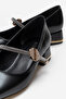 Stone-Studded, Blunt-Toed, Heeled Shoes, Black, Crinkled - 3