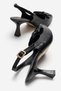 Women's Double Buckle Pointed Heeled Shoes; Black Wrinkled - 4
