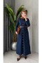 Women's Denim Buttoned Belted Long Dress - 5