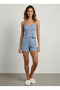 Women's Blue Rope Strap Shorts Pajama Set with Elastic Waist Nj95