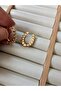 Oval Ring Gold Steel Earrings with Chain - 3