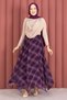 Plaid Patterned Asymmetrical Cut Chiffon Skirt Plum - 3