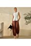 Women's Buttoned Lined Vest and Brown Shalwar Linen Trousers - Summer Stylish Two-Piece Set Two-Piece Suit - 4