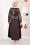 Ethnic Pattern Crop Jacket Skirt Set Brown - 3