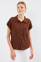 Women's Cuffed Short Sleeve Shirt 1341 - Brown - 3