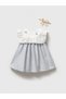 Baby Girl Blue Striped Embroidered Cotton Dress with Ruffle Detail 9-36 Months