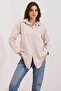 Women's Pocket Detailed Striped Oversize Shirt 1029 - Beige