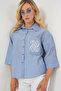 Women's Single Pocket Embroidered Shirt 1353 - Navy Blue