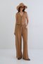 Dark Beige Lacing Detailed Woven Vest and Double Pocket Palazzo Trousers Set Alc-X15376