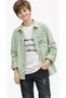 Boy's Green Color Long Sleeve Shirt with Snap Closure, T-Shirt, Jeans Trousers, Three-Piece Set - 2