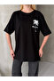 Palm Tree Print Back Print Detail Oversize Women's T-Shirt – Black - 3
