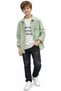 Boy's Green Color Long Sleeve Shirt with Snap Closure, T-Shirt, Jeans Trousers, Three-Piece Set