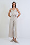 Linen Jumpsuit with Stone Adjustable Straps, Self-Waist Belt, and Back Zipper Alc-X15382 - 3