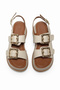 Women's Beige Comfortable Fit High Sole Buckle Sandals - 2