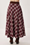 Belted Checkered Midi Woven Skirt Ldp0094 Bordo Cream - 6