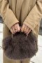 Women's Brown Luxury Plush Shoulder Bag with Gold Chain Detail - 5