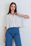 White Single Pocket Flared Linen Crop Shirt Alc-X15373 - 5