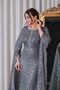 فستان سهرة من لارا lara فضي مرصع بالترتر بتصميم كاب ملكي - 5