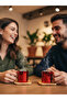 طقم أكواب بوروسيليكات أحمر مكون من قطعتين مع قاعدة مربعة من الخيزران - كوب مقاوم للحرارة للقهوة والشاي - 3