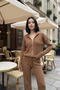 Women's College Jacket Ribbed Knit Trousers Two-Piece Set - 5