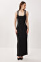 Thick Strap Slit Knitted Dress Lmc0092 Black