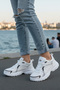 Women's White Black Lace-Up Orthopedic Mesh High Sole Sneaker Daily Stylish Walking Sports Shoes