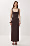 Thick Strap Slit Knitted Dress Lmc0092 Brown