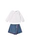 Girl's Blouse & Denim Shorts Skirt Set - 3
