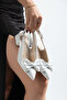 Women's Patent Leather Large Bow Open Back Pointed Toe Square Heel Shoes - 3