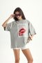 Lip Print Oversize Gray T-Shirt - 3