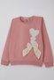 Girl's Tracksuit Set with Heart Embroidery and Bow, Ages 4-9, Dried Rose Color - 6