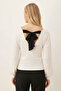Women's Ecru Front and Back V-Neck Tie-Back Blouse Arm-26K001080 - 3