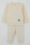 Baby Boy Pajama Set with Shoulder Patches and Kangaroo Pockets, Cute Elephant Emblem, 4 Months-1 Year, Cream