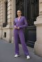 Women's College Jacket Ribbed Knit Trousers Two-Piece Set