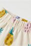 Unisex Kids' Cotton Ecru Pineapple Patterned T-Shirt and Shorts Set - Summer Two-Piece Set - 3
