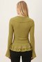 Women's Oil Green Ruffled Collar and Flounce Sleeves Gathered Blouse Arm-26K001079 - 4
