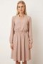 Women's Beige V-Neck Elastic Waist Flared Dress Arm-26K001094 - 3