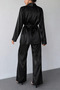 Women's Black Satin Oversize Jacket and Wide-Leg Pants Set - 3
