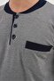 Men's Gray Long Sleeve Button Detailed 100% Cotton Design Large Size (Oversized) Pajama Set - 4