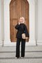 Women's Snap Fastener Gabardine Waist Tie Suit Black - 2