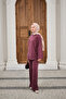 Women's Front Grass Detail Crew Neck Set, Plum - 6