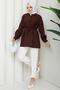 Ribbed Half Placket Buttoned Tunic Brown Hm2886 - 3