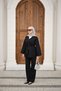 Women's V-Neck Snap Fastener Single Pocket Detail Waist Tie Pique Suit Black - 7