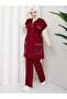 Women's 3-Piece Tracksuit Set Two-Thread Cotton N-05491 _ Burgundy - 2